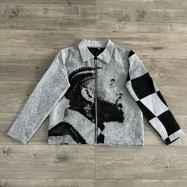 Figure Letters Print Zipped Jacket