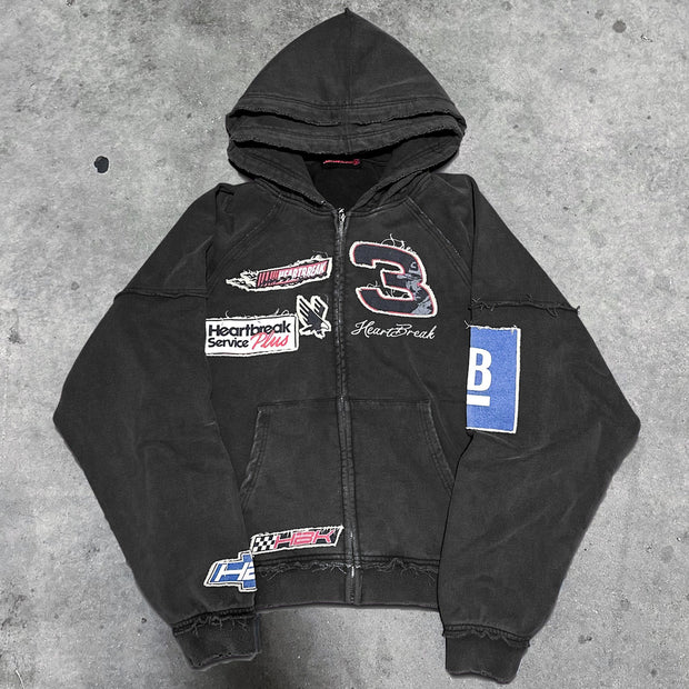 Street Style Vintage Double Hood Zip-Up Hoodie
