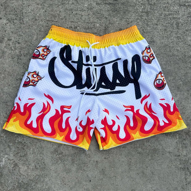 Flame casual street mesh shorts