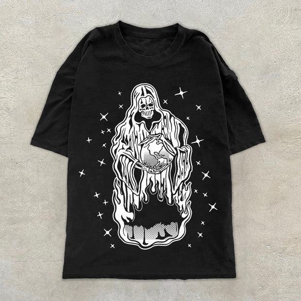 Statement skull print street style crew neck T-shirt