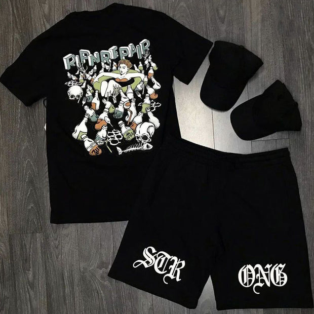 Fashion personality printed round neck short sleeve suit for men