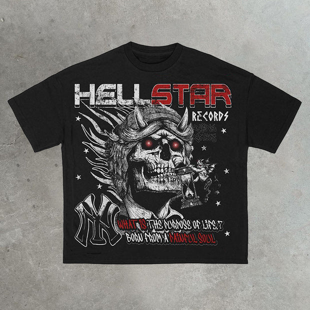 Hip hop skull print cotton T-shirt