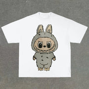 College style cartoon print round neck T-shirt