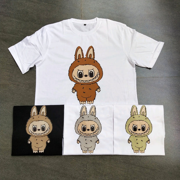College style cartoon print round neck T-shirt