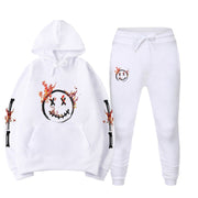 Fashion casual cartoon print sports hooded sweater set
