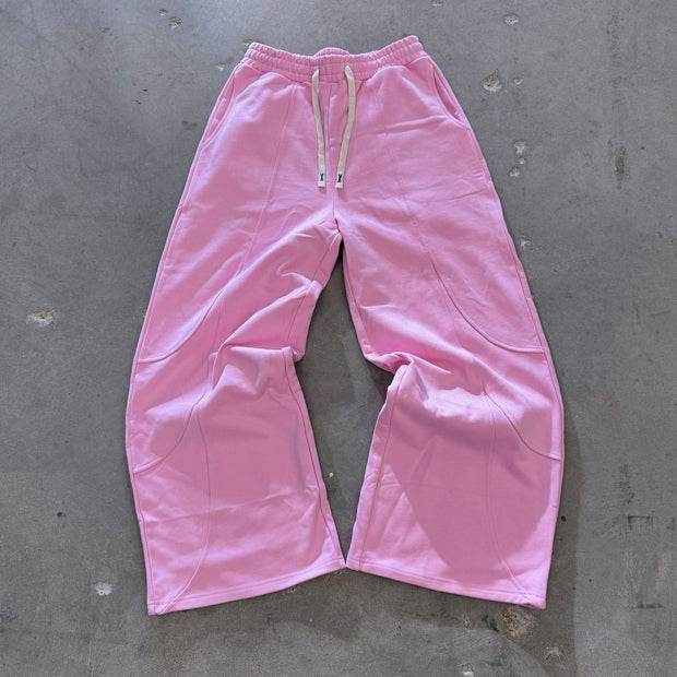 Street solid color patchwork design wide-leg pants