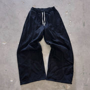 Street solid color patchwork design wide-leg pants