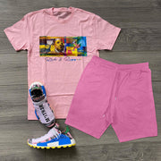 College style printed short-sleeved casual sports suit