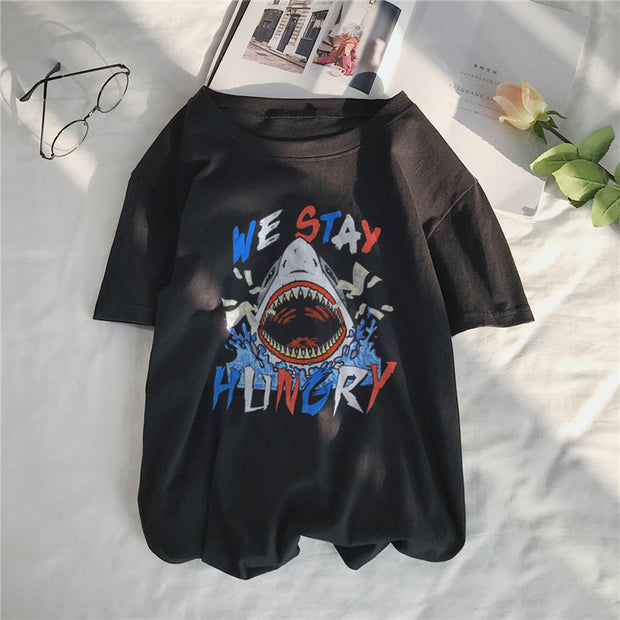 Personalized street shark print T-shirt