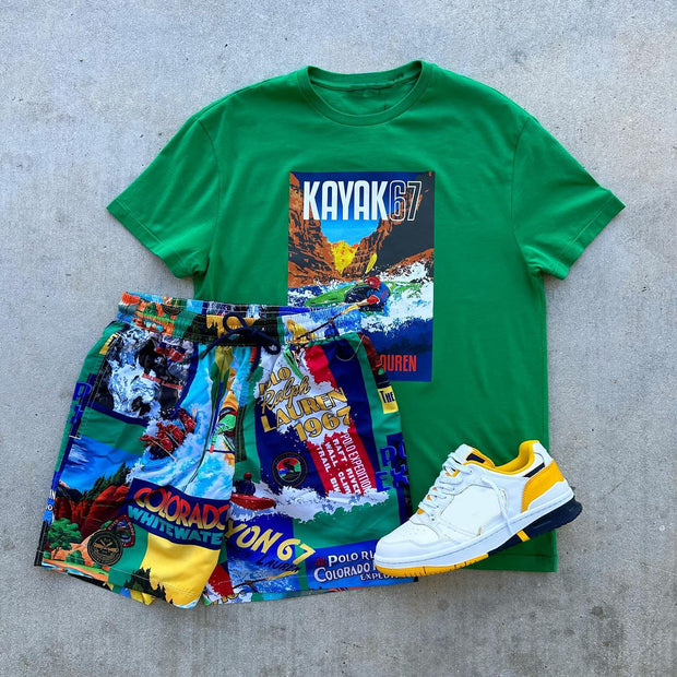 Fashion casual street style printed T-shirt shorts two-piece set