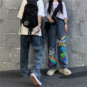 Graffiti rainbow letters printed jeans