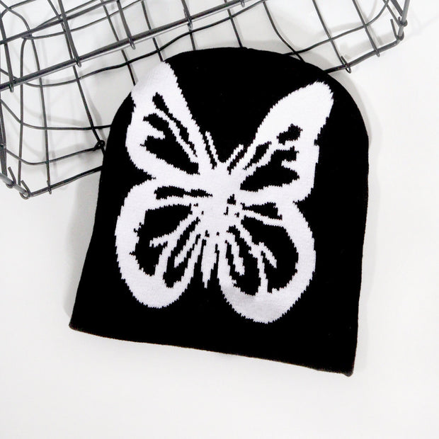 Two-color butterfly knitted hat, fashionable and versatile hat