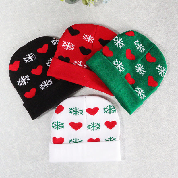 Jacquard Snowflake Heart Christmas Warm Beanie