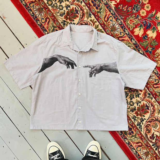 Both Hands Print Button Short Sleeve Shirt