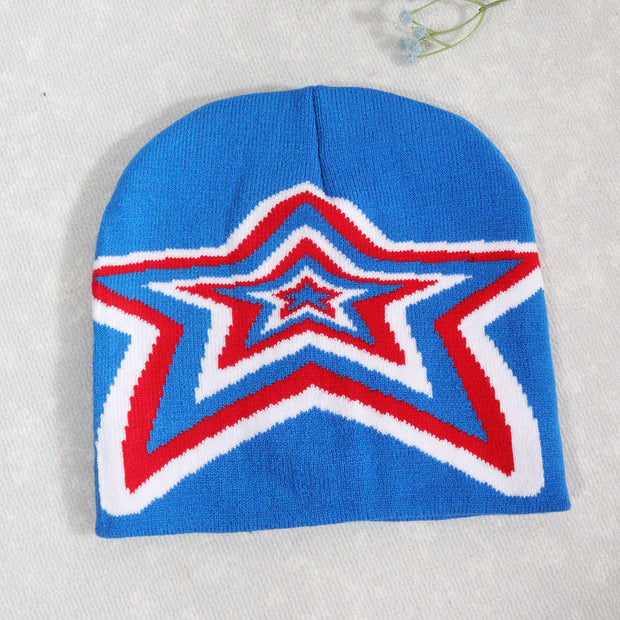 Pullover overlapping five-pointed Y2K jacquard knitted hat