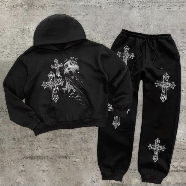 Two-Piece Casual Street Print Hoodie