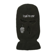 Embroidered warm letter wool hat outdoor windproof hip-hop mask head cover three-hole knitted hat