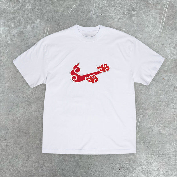 Comic cloud print casual short-sleeved T-shirt