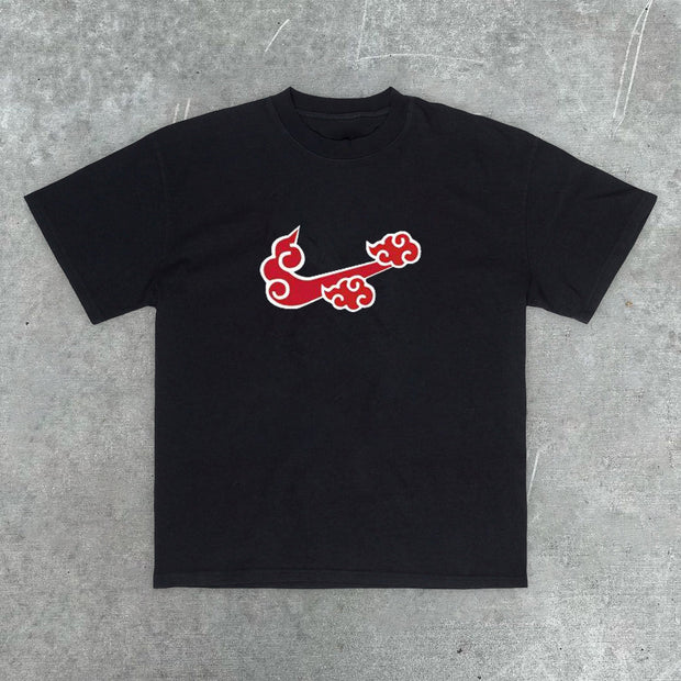 Comic cloud print casual short-sleeved T-shirt