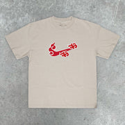 Comic cloud print casual short-sleeved T-shirt