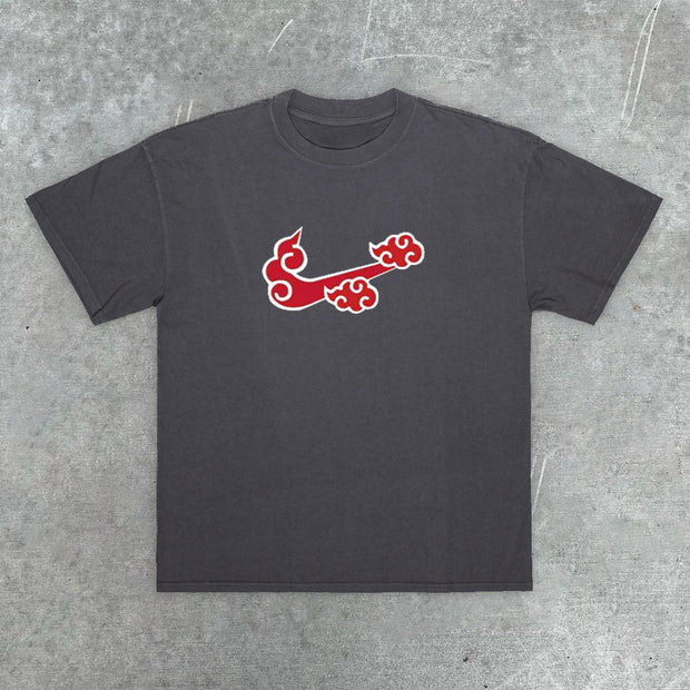 Comic cloud print casual short-sleeved T-shirt