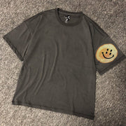 Trendy street style smiley face print short-sleeved T-shirt