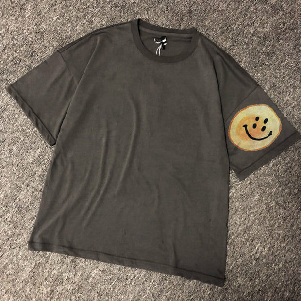 Trendy street style smiley face print short-sleeved T-shirt