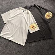 Trendy street style smiley face print short-sleeved T-shirt