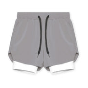 Casual Double Layer Fake Two Piece Gym Quick Dry Shorts