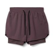 Casual Double Layer Fake Two Piece Gym Quick Dry Shorts