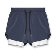 Casual Double Layer Fake Two Piece Gym Quick Dry Shorts