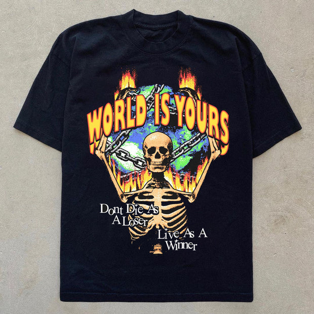 Casual Skull Print Crew Neck Loose T-Shirt