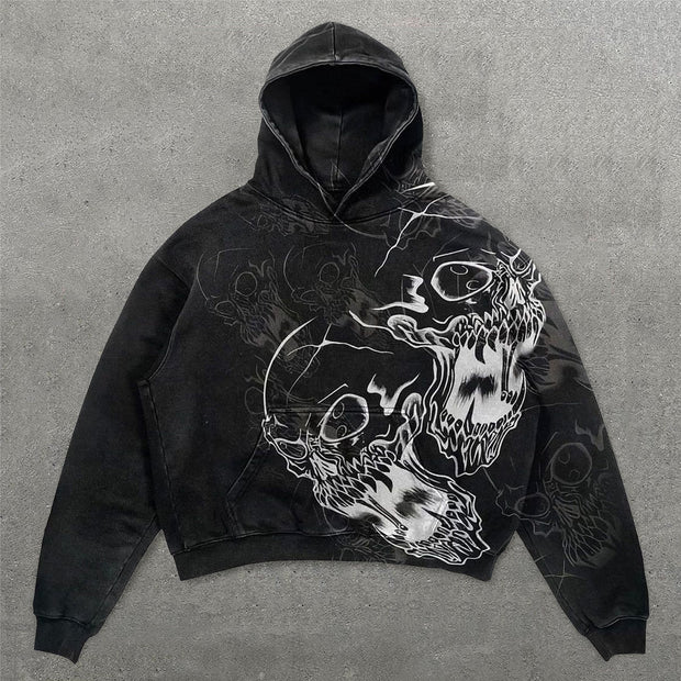 Skull Out Of Body Print Long Sleeve Hoodies