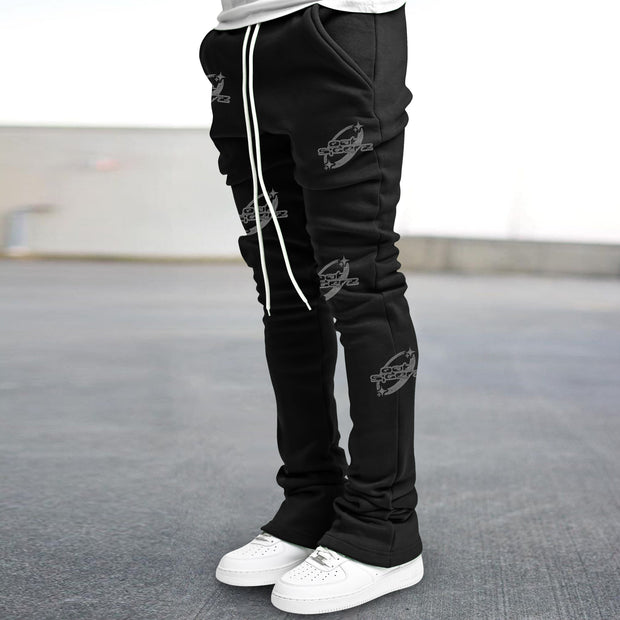 Street print retro style slim fit flared trousers