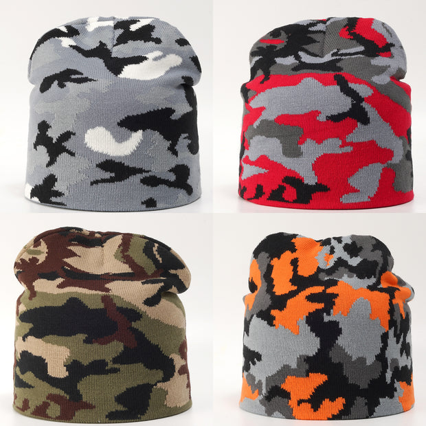 Pullover camouflage jacquard knitted hat warm hat