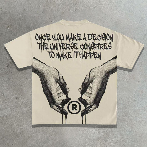 Casual street printed cotton T-shirt