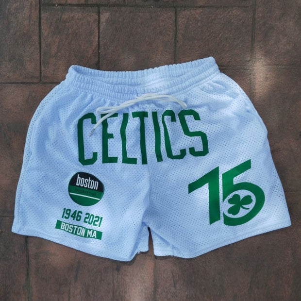 graphic mesh shorts