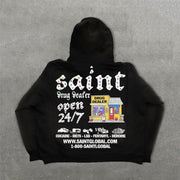 Saint Drug Dealer Print Long Sleeve Hoodies