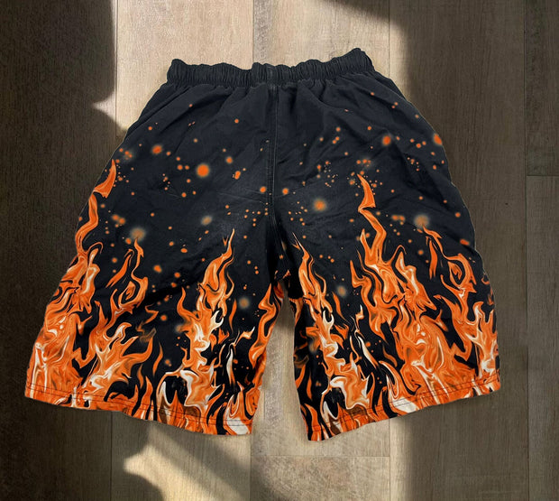 Fashion flame print head street shorts