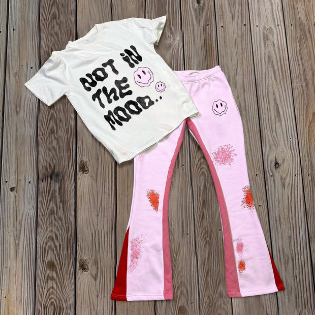 Casual fashion preppy short-sleeved T-shirt color matching trousers suit