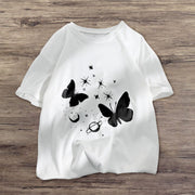 Reflective luminous personality printed butterfly t-shirt loose short-sleeved couples
