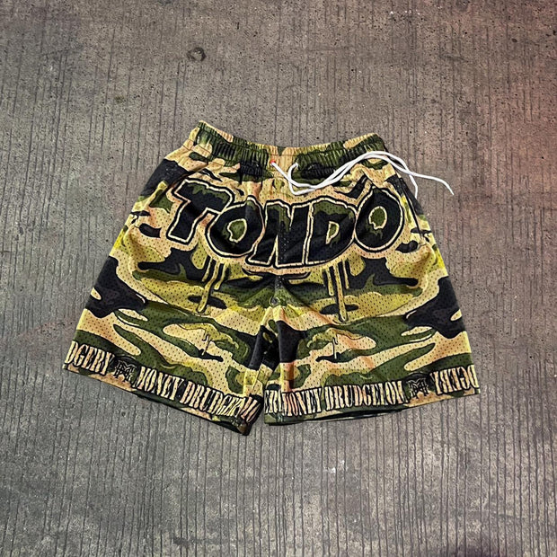 Fashion personality street style print flame camouflage shorts