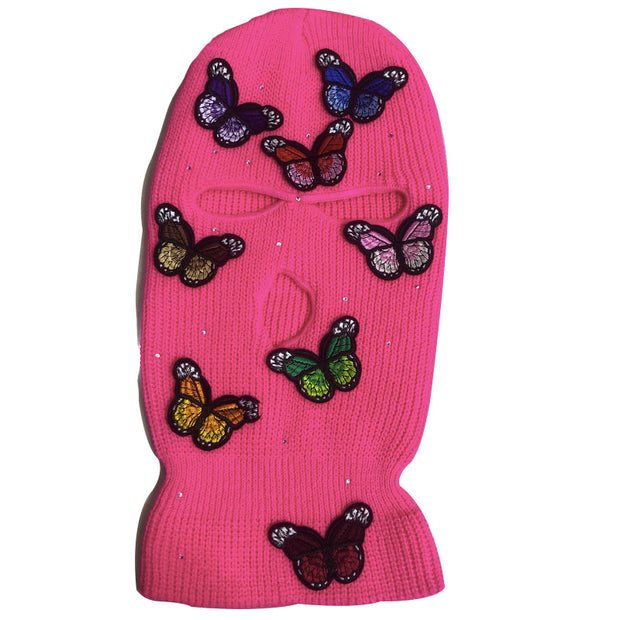 Three-dimensional bow tie rhinestone thermal knitted hat ski mask
