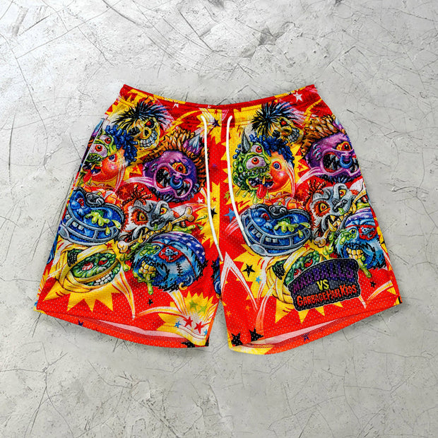 Contrast Color Trend Vintage Print Street Shorts