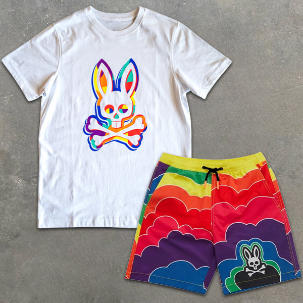 Skull Rabbit Graphic Print Short Sleeve Two Piece