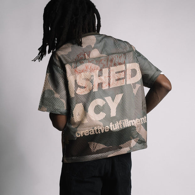 Camouflage casual street retro mesh stitching jersey