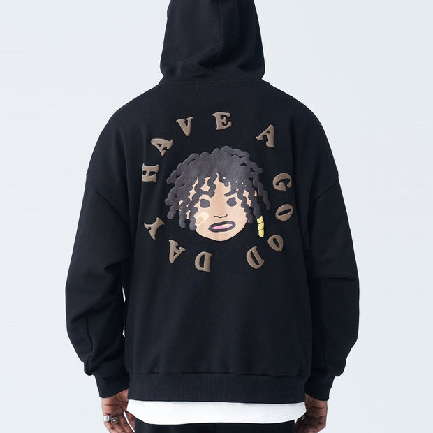 Casual dirty braided black hoodie