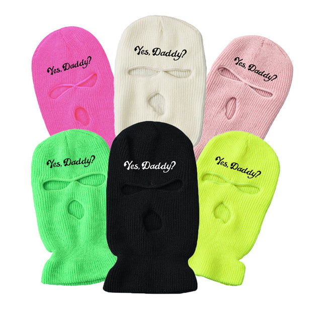 Ski mask knitted warm three-hole hat