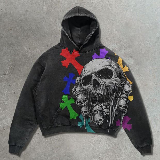 Colorful Cross Skull Casual Street Hoodie