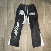 Personalized contrasting print casual flared pants